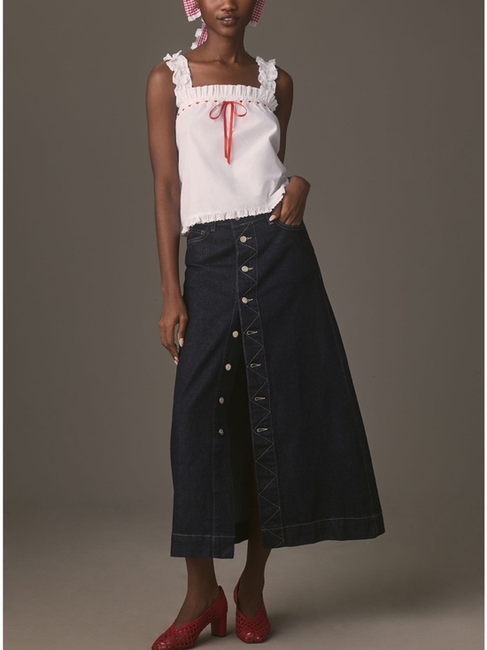 Anthropologie Dresses & Skirts - Anthropologie Damson Madder Dark Indigo Button-Front Maxi Denim Skirt - US 8